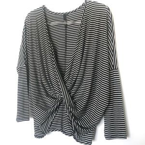 Event Tops - Event Long Sleeve Striped Draped Front Top Event Tops - Event Long Sleeve Striped Draped Front Top